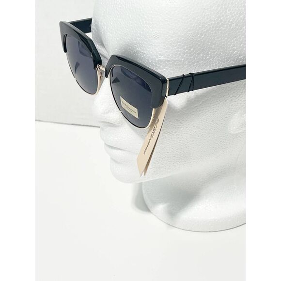 BCBGeneration Chunky Retro Cat Eye Sunglasses Gray Lenses Black Frame Gold Rim - Picture 3 of 9